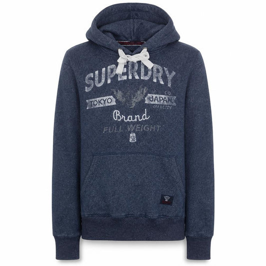 Superdry Men's Blue Pullover Hoodie M Graphic Logo Fleece Sweatshirt