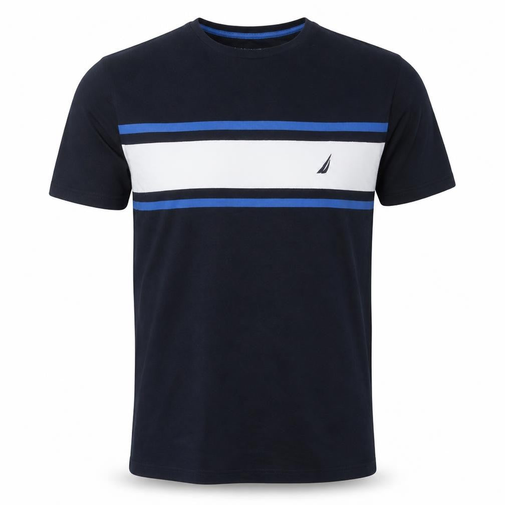 Nautica Men's Blue 2XL Colourblock Cotton Crew Neck T-Shirt