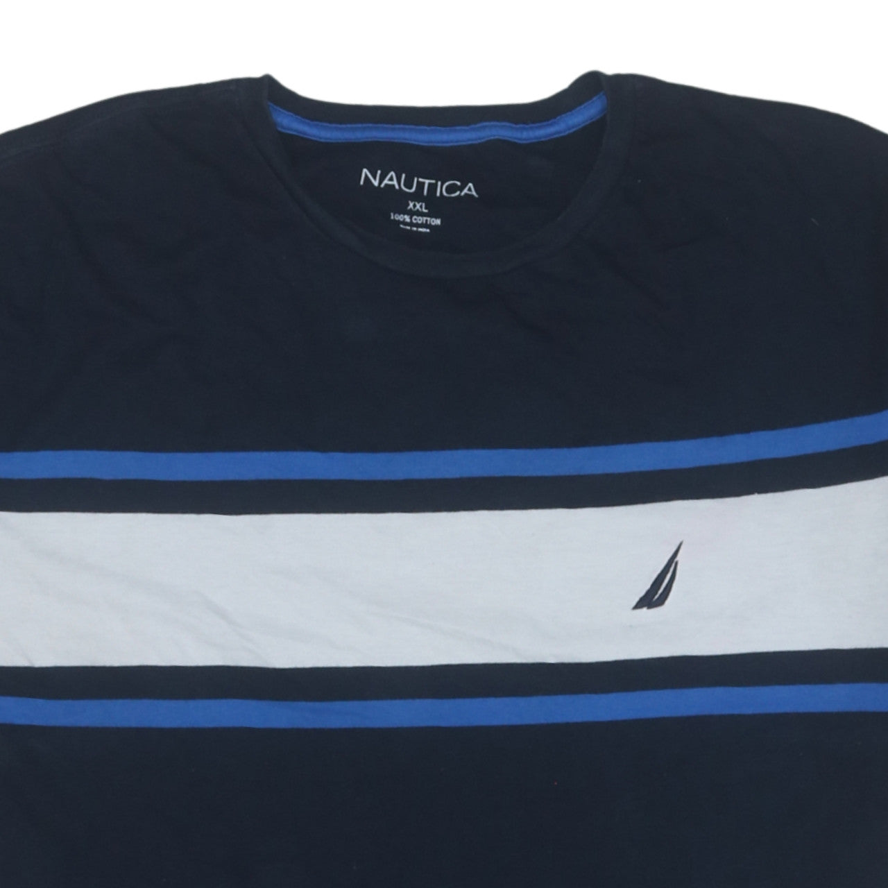 Nautica Men's Blue 2XL Colourblock Cotton Crew Neck T-Shirt