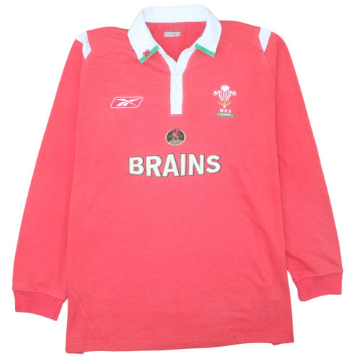 Reebok Mens Red Long Sleeve Rugby Polo Shirt Size L