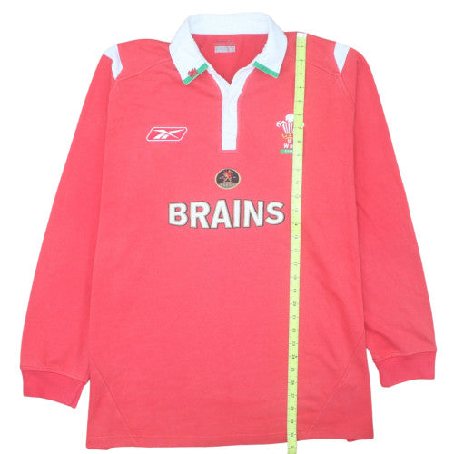 Reebok Mens Red Long Sleeve Rugby Polo Shirt Size L