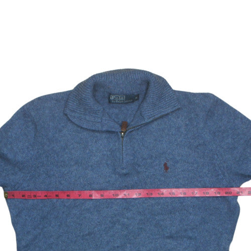 Polo Ralph Lauren Men's Blue Wool 1/4 Zip High Neck Jumper Size M