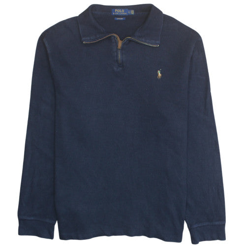 Ralph Lauren Men’s Blue Cotton 1/4 Zip Collared Jumper Size L