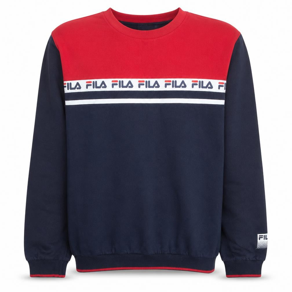 Fila Men's Blue Red Crew Neck Logo Sweatshirt XL Retro Sportswear