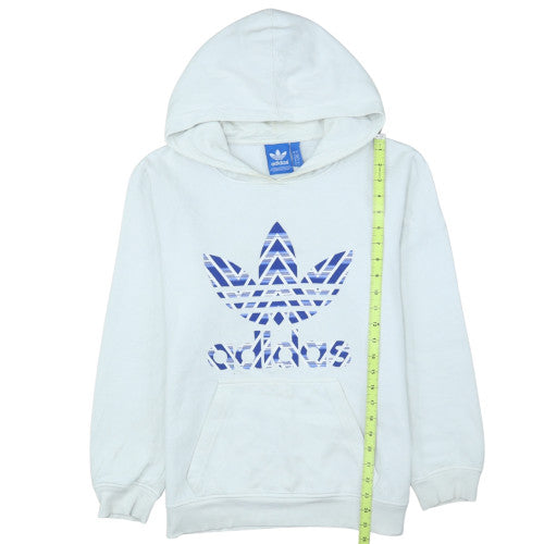 Adidas Women White Hooded Pullover Sweatshirt Size S Logo Print