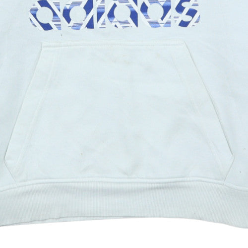 Adidas Women White Hooded Pullover Sweatshirt Size S Logo Print