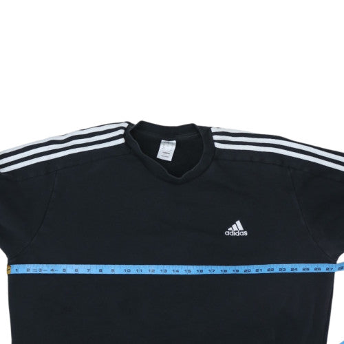 adidas Men Black 2XL Pullover Sweatshirt with Logo Stripes