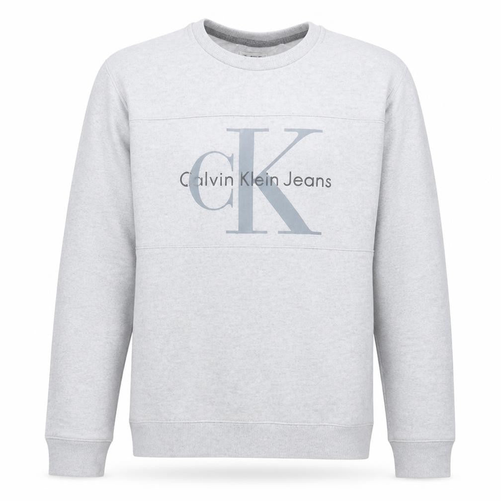 Calvin Klein Jeans Men's Grey Logo Crew Neck Cotton Sweatshirt L