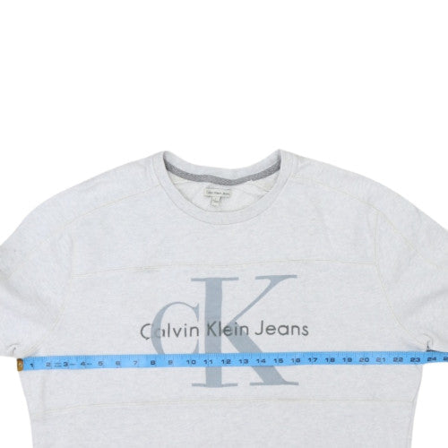 Calvin Klein Jeans Men's Grey Logo Crew Neck Cotton Sweatshirt L