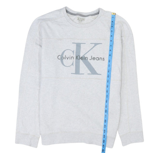 Calvin Klein Jeans Men's Grey Logo Crew Neck Cotton Sweatshirt L