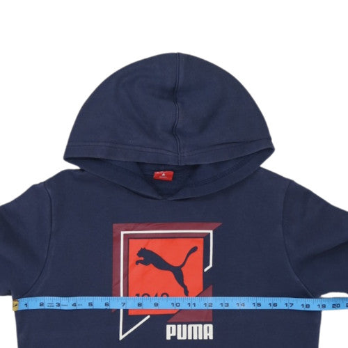 Puma Boys Navy Blue Pullover Hoodie Size 14 XL 154cm Cotton Blend Logo Print