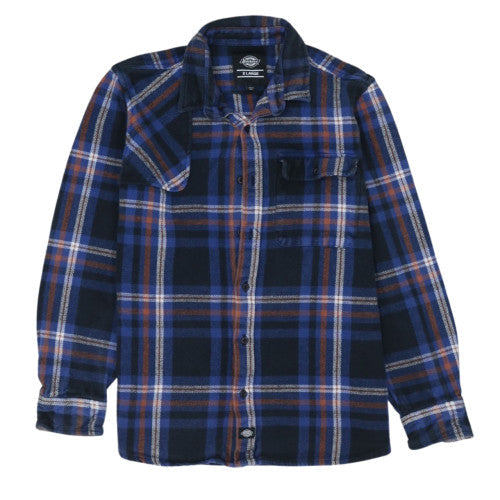 Dickies Men's Blue Orange Plaid Flannel Button-Up Shirt XL