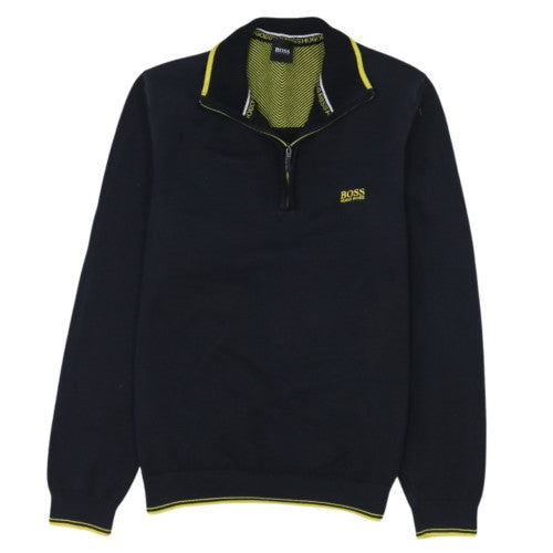 Hugo Boss Men’s Black 1/2 Zip Cotton Knit Jumper Size S