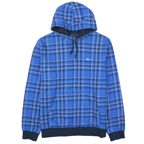 Nike Men's Blue Check Pullover Hoodie 2XL Fleece Sweatshirt