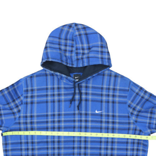 Nike Men's Blue Check Pullover Hoodie 2XL Fleece Sweatshirt