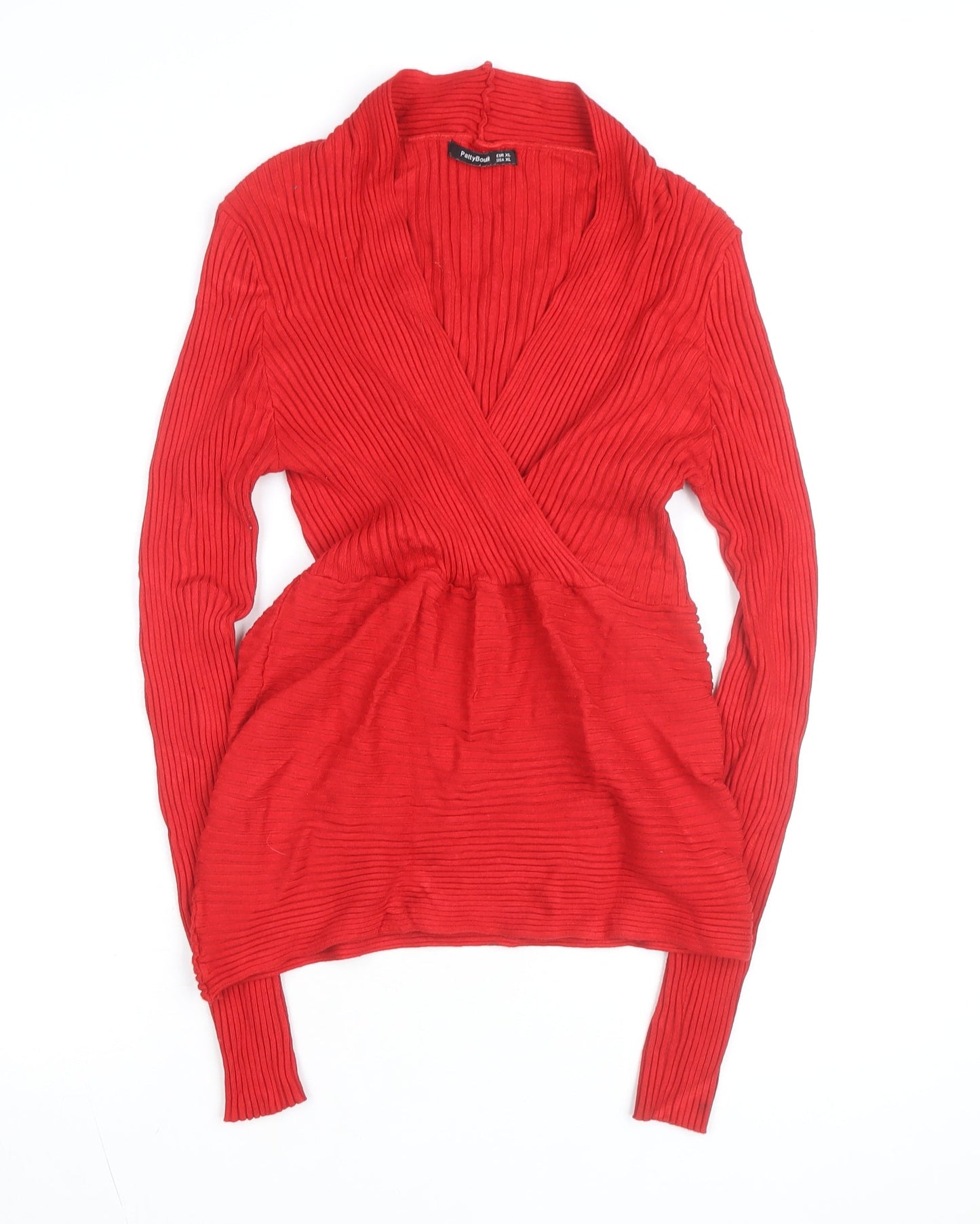 PattyBoutik Women's Red Long Sleeve Wrap Knit Blouse Size 14