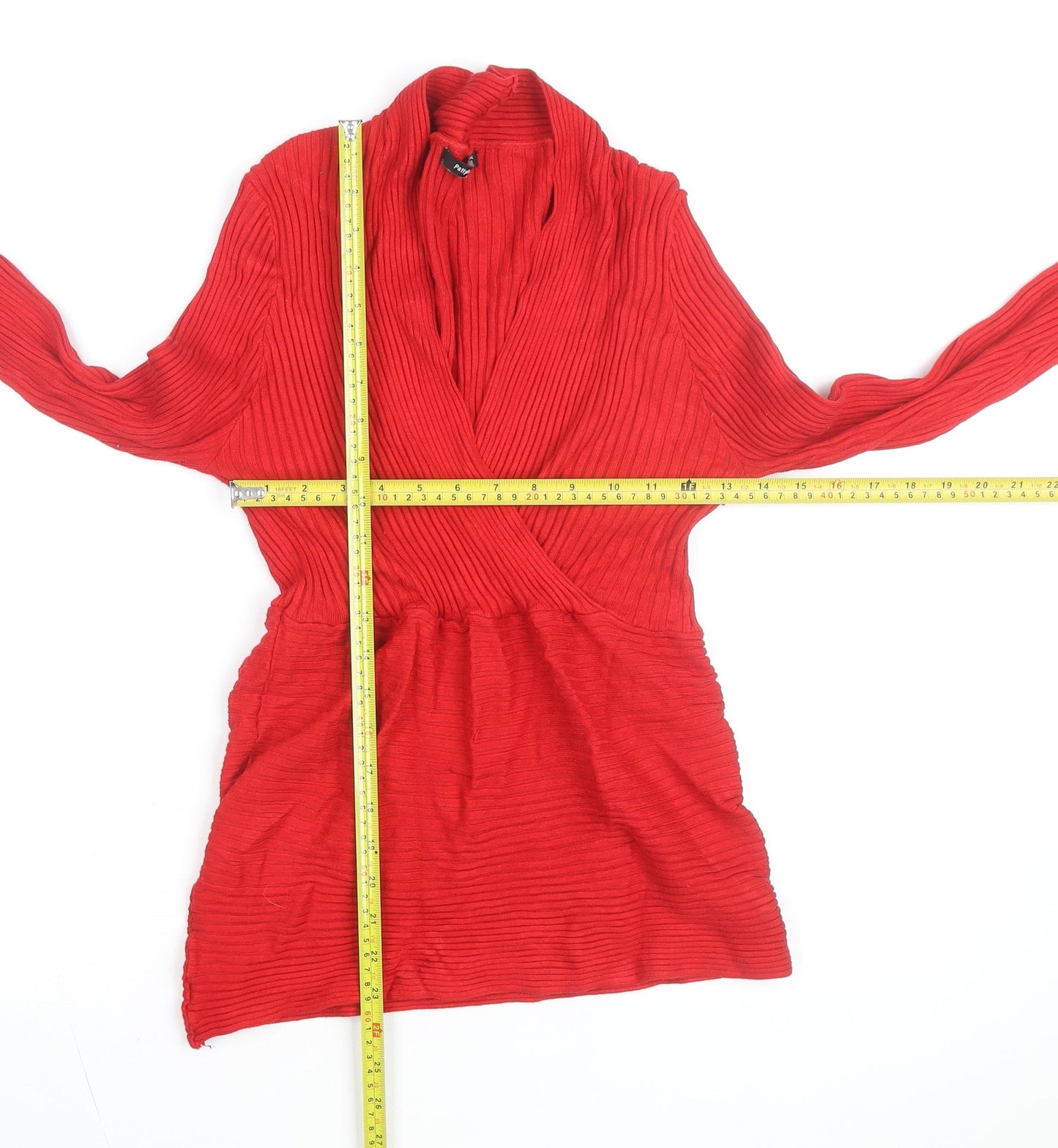 PattyBoutik Women's Red Long Sleeve Wrap Knit Blouse Size 14