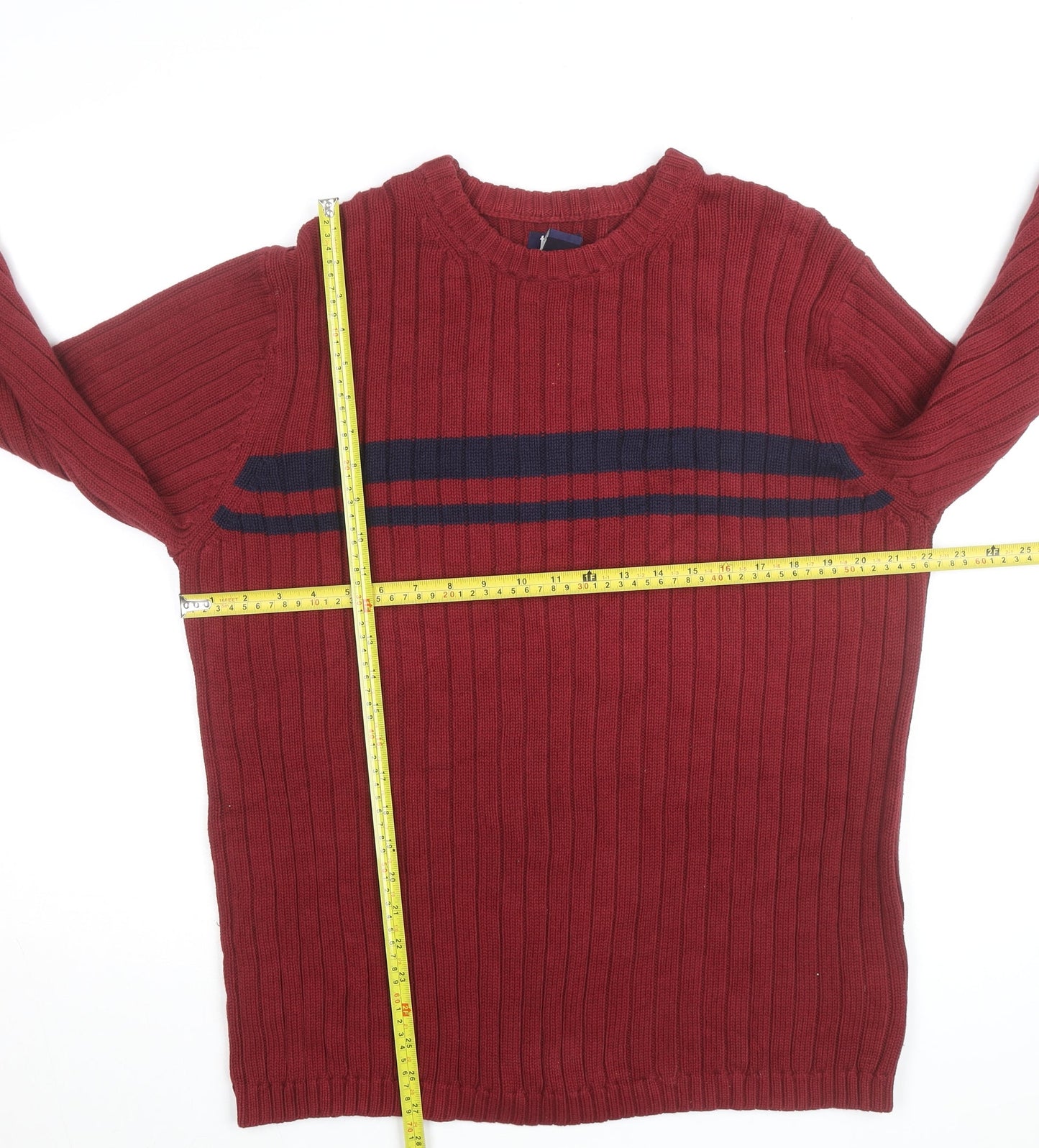 Togo Mens Red Cotton Rib Knit Crew Neck Pullover Jumper L