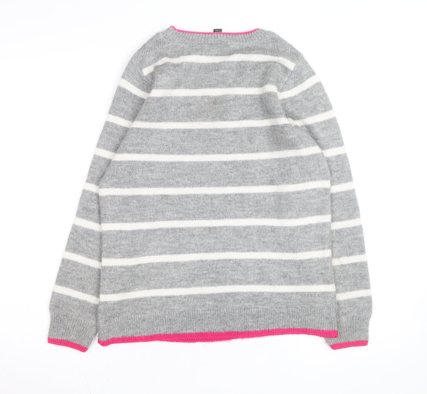 M&Co Women’s Grey Cherry Striped Pullover Jumper Size 10
