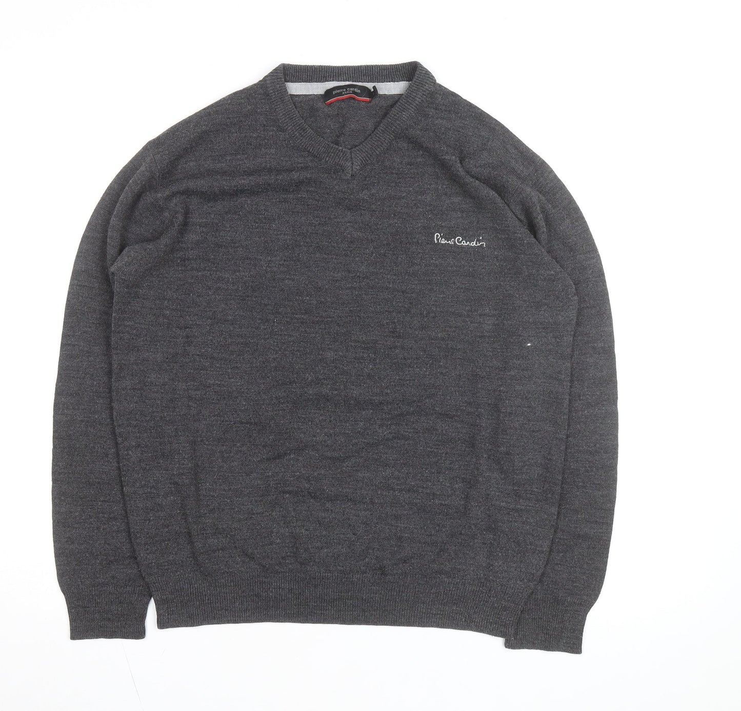 Pierre Cardin Men's Grey Wool Blend V-Neck Jumper Size S