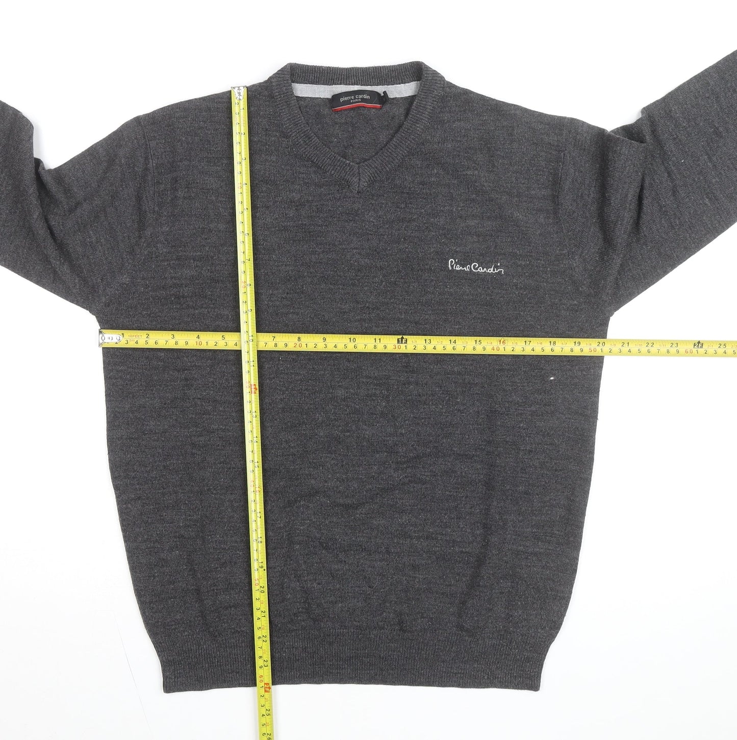 Pierre Cardin Men's Grey Wool Blend V-Neck Jumper Size S