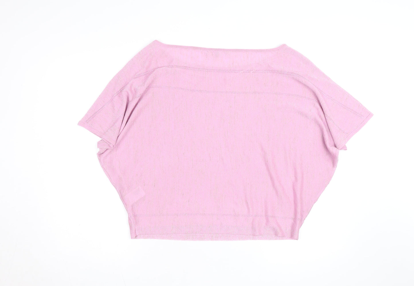 Oliver Bonas Women’s Pink Linen Blend Cropped Knit T-Shirt Size 12