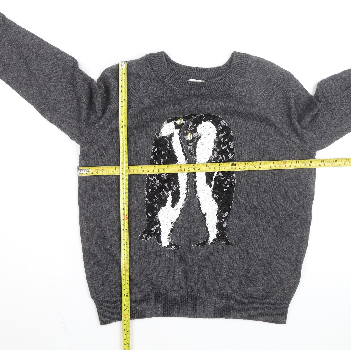 H&M Women Grey Sequin Penguin Pullover Jumper XS Casual Winter