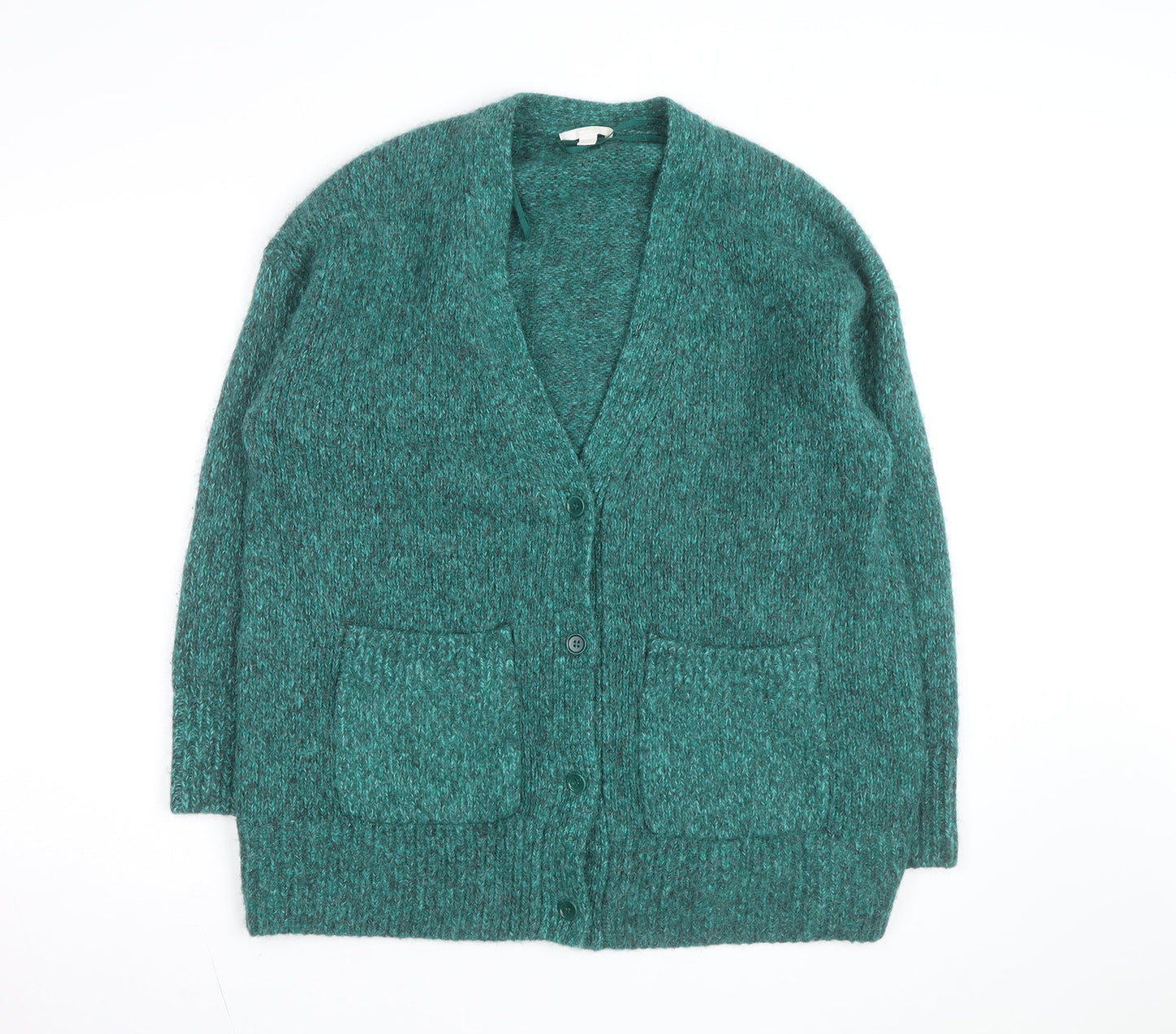 COS Womens Green Alpaca Wool Blend Chunky Knit V-Neck Cardigan Size S