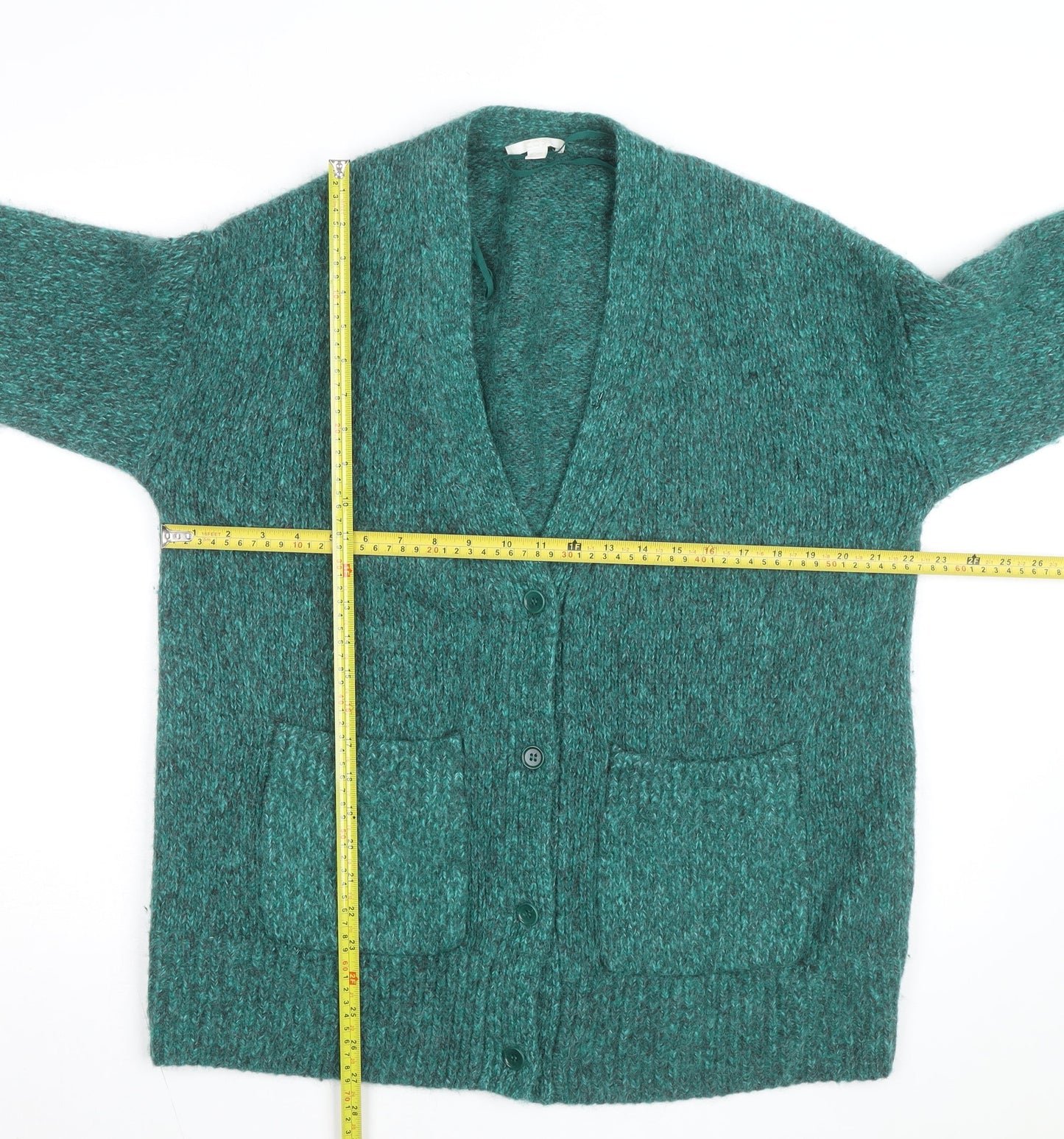 COS Womens Green Alpaca Wool Blend Chunky Knit V-Neck Cardigan Size S