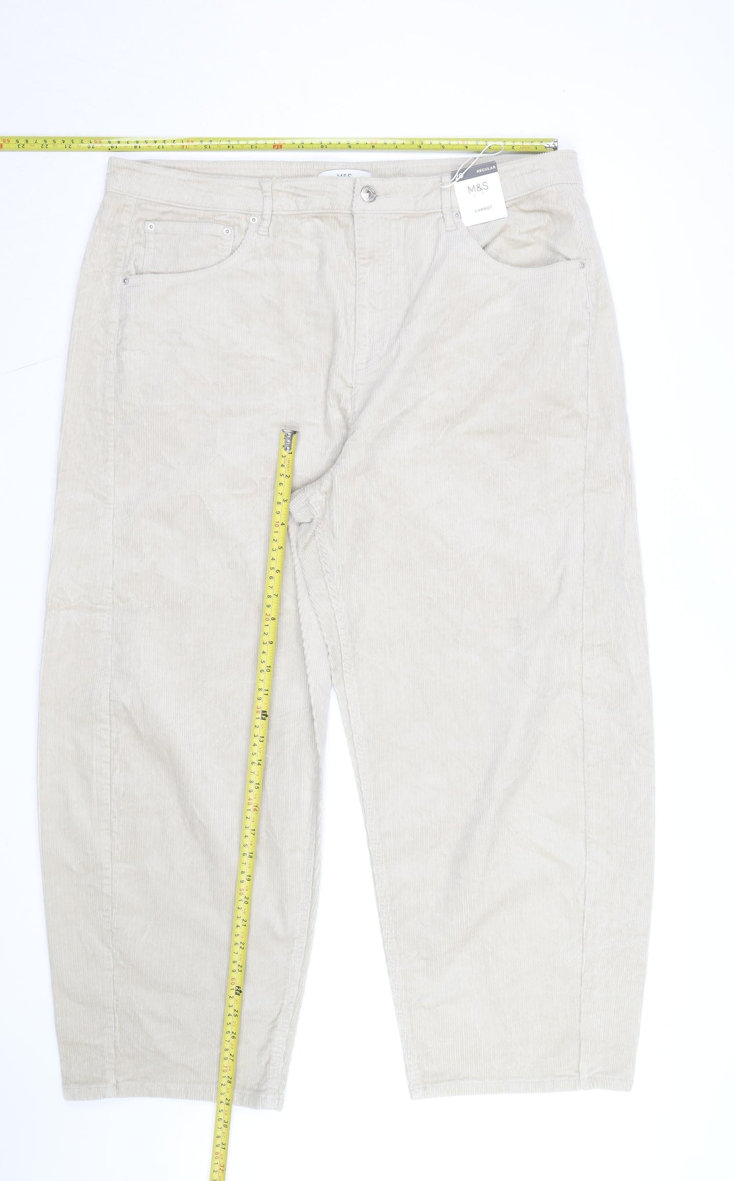 Marks and Spencer Womens Beige Corduroy Cargo Trousers Size 20 Regular