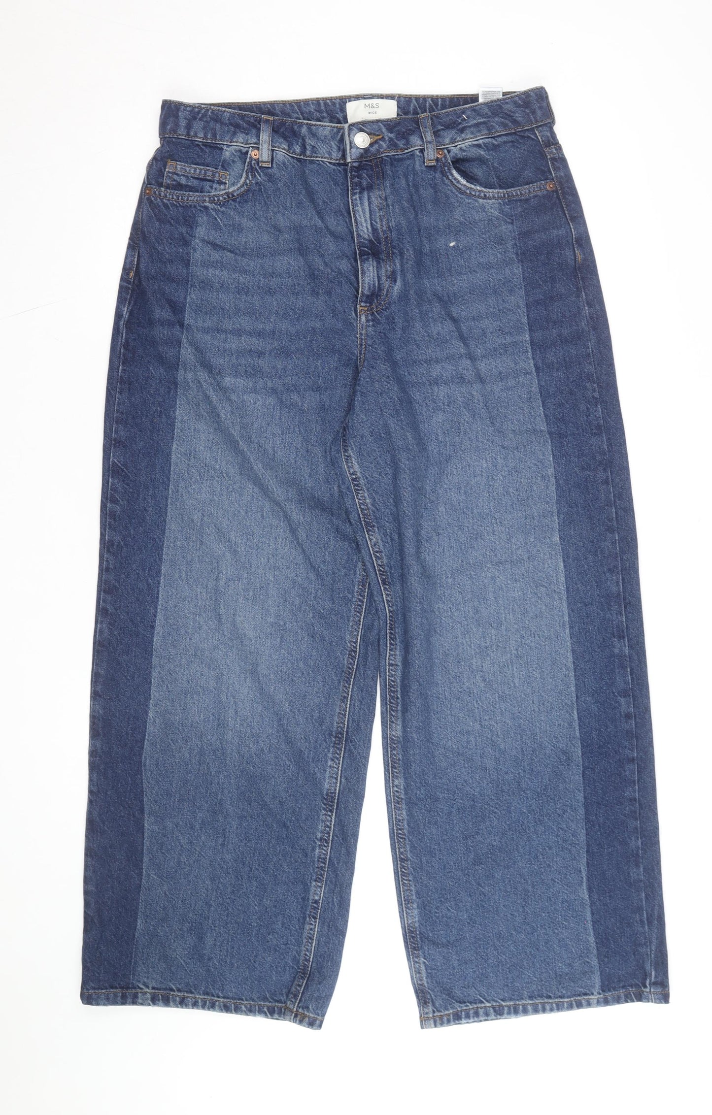 Marks and Spencer Women's Blue Wide-Leg High-Rise Jeans Size 12