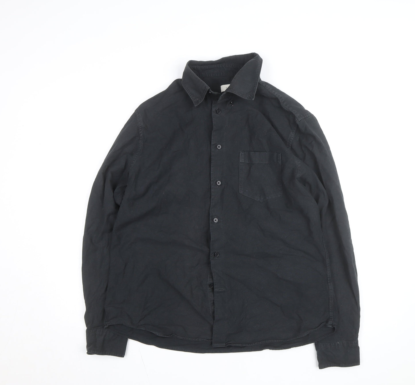 Moss Men's Black Cotton Long Sleeve Button-Up Casual Shirt L