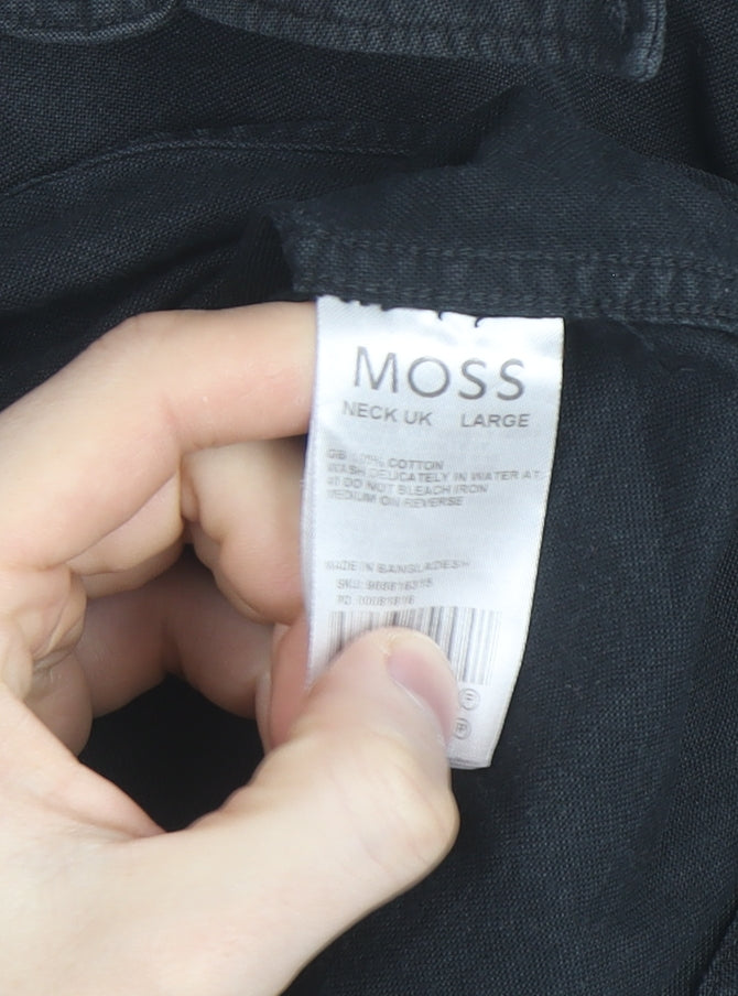 Moss Men's Black Cotton Long Sleeve Button-Up Casual Shirt L