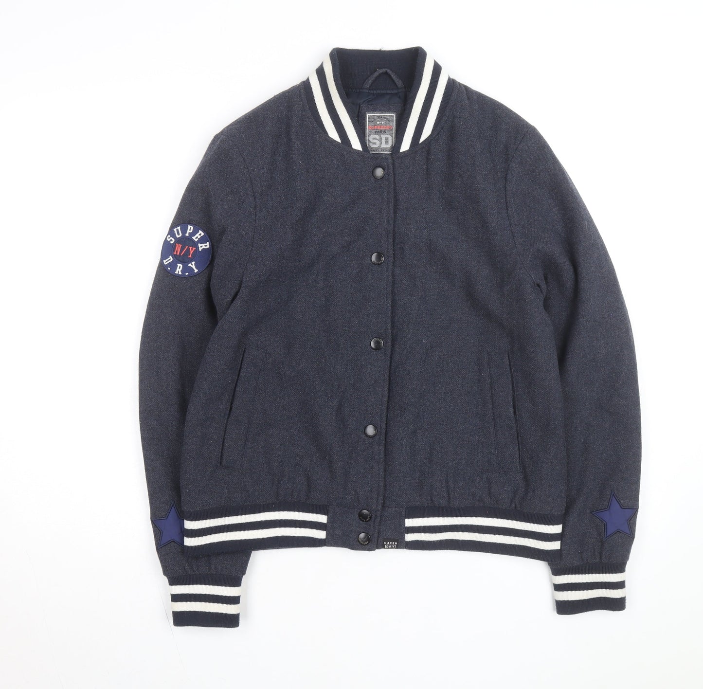 Superdry Mens Navy Wool Blend Varsity Bomber Jacket Size M