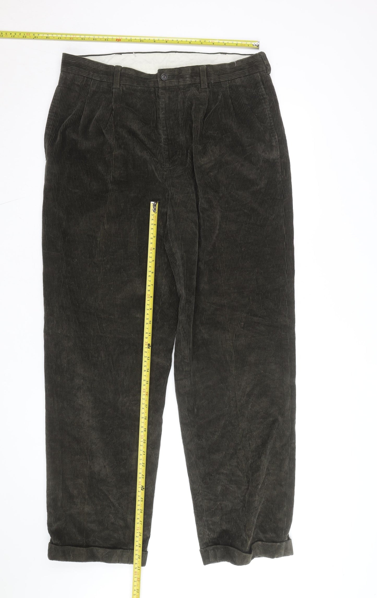 Brooks Brothers Men's Brown Corduroy Pleated Trousers 34W 32L Regular Fit