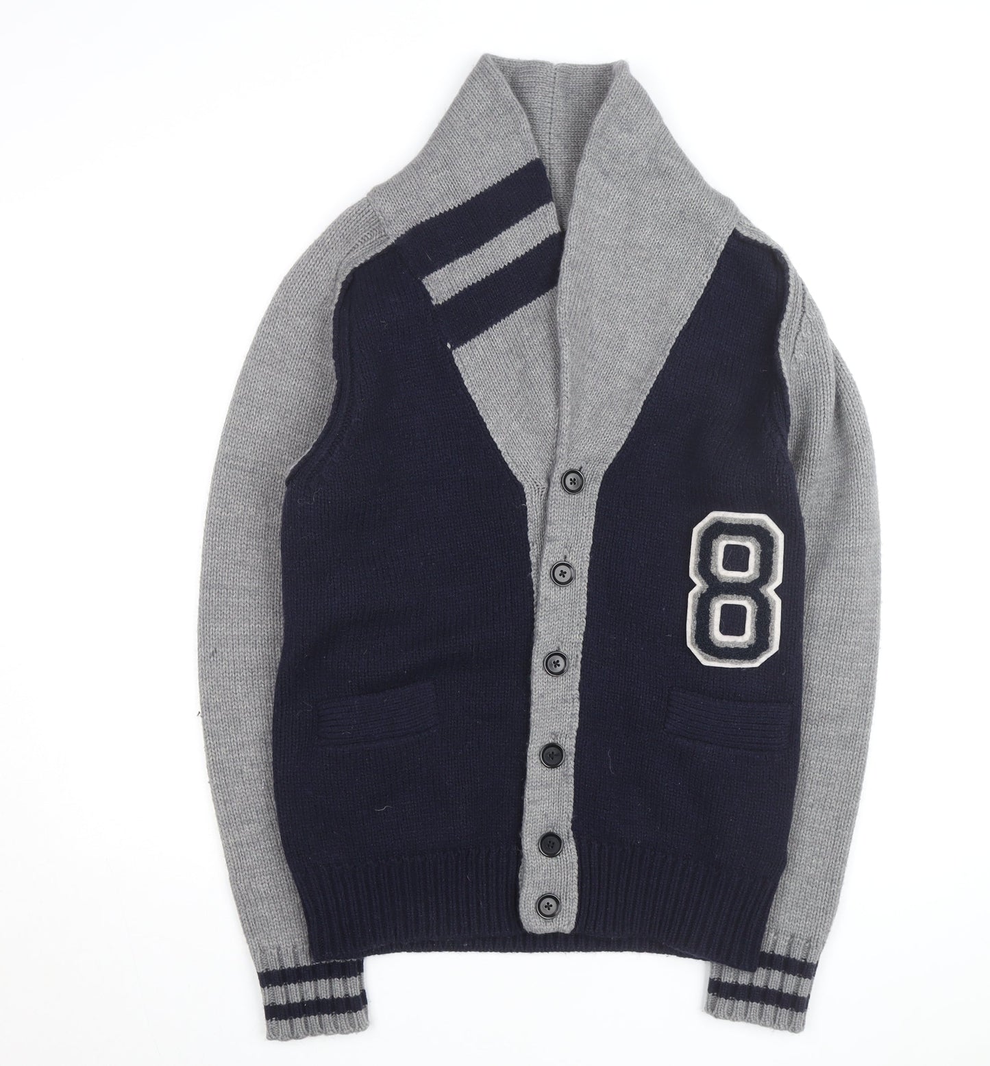 Replay Men's Grey & Navy Wool Blend XL Shawl Collar Cardigan