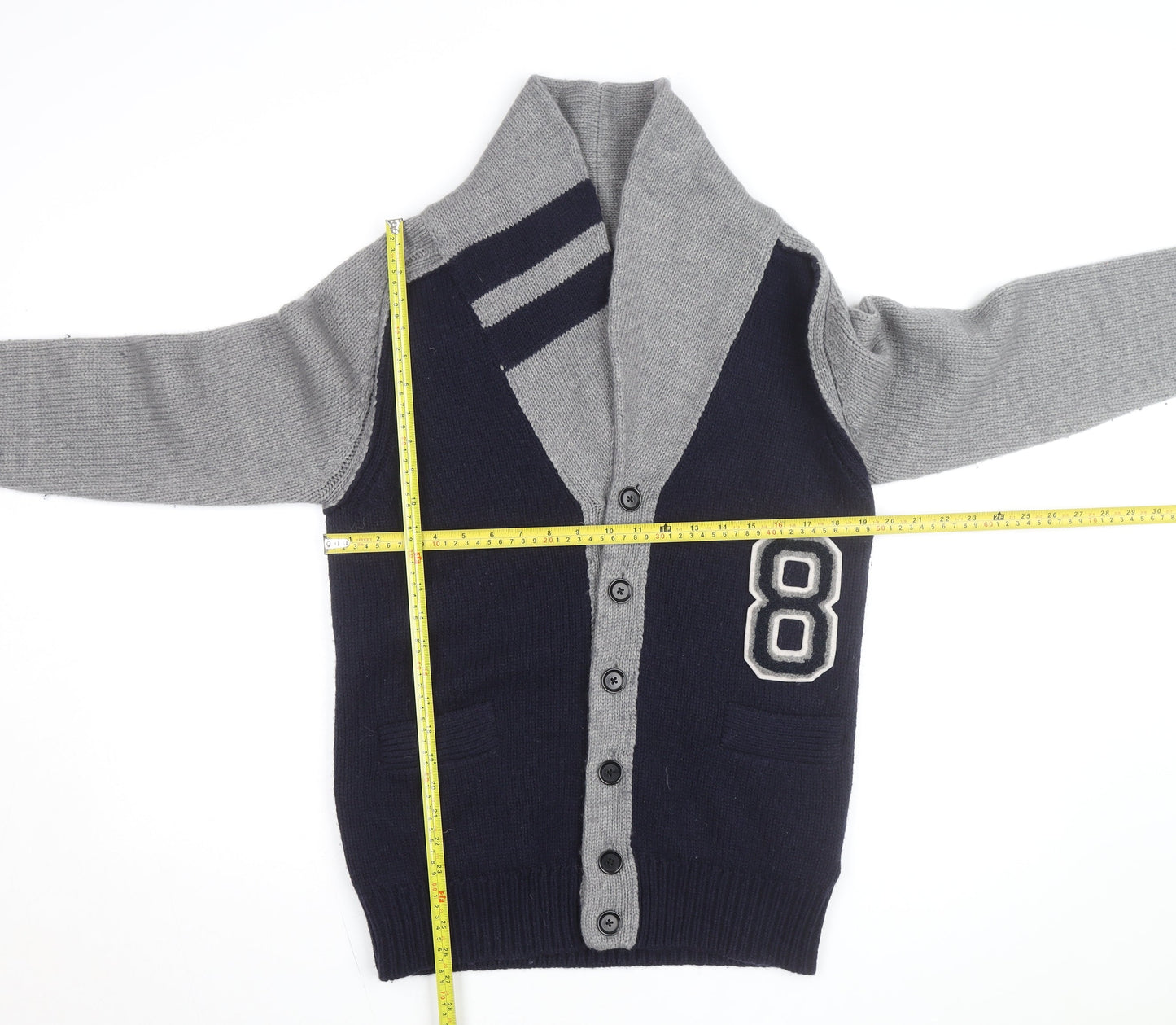 Replay Men's Grey & Navy Wool Blend XL Shawl Collar Cardigan