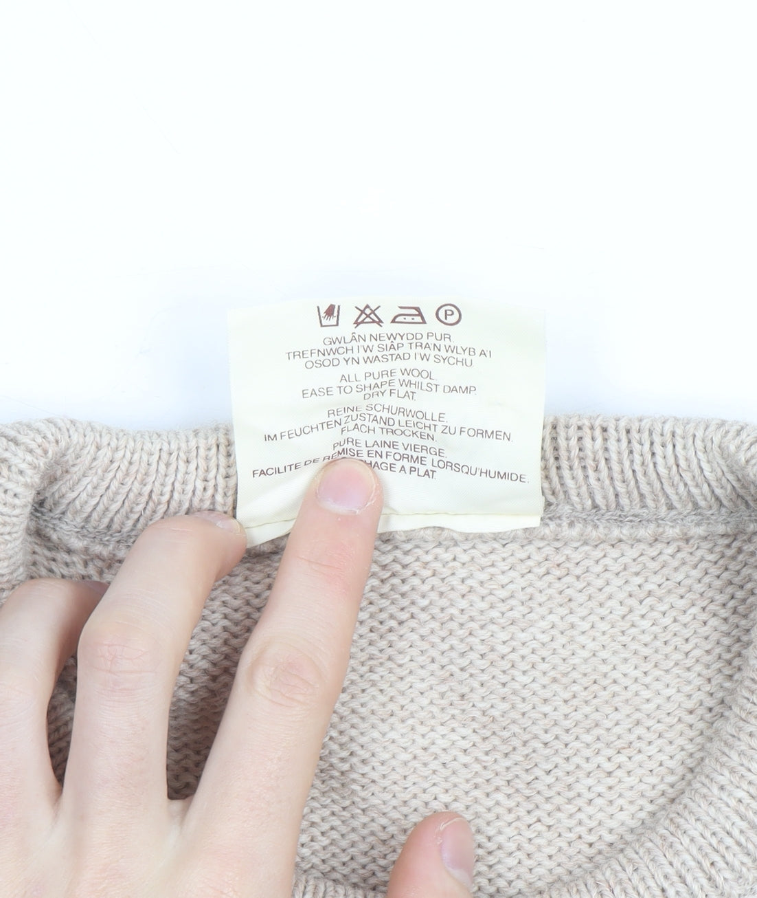 Welsh Country Knitwear Men's Beige Wool Chunky Pullover Jumper M