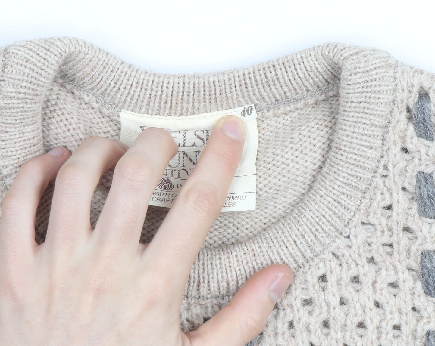 Welsh Country Knitwear Men's Beige Wool Chunky Pullover Jumper M