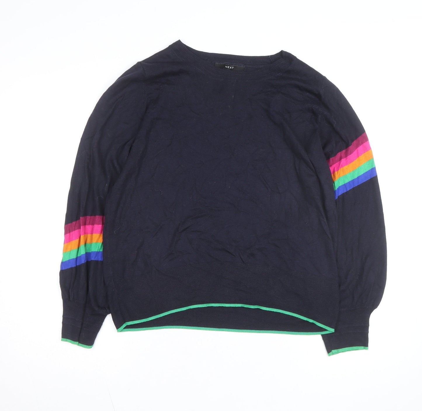 Next Women’s Blue Rainbow Stripe Crew Neck Cotton Jumper Size 16
