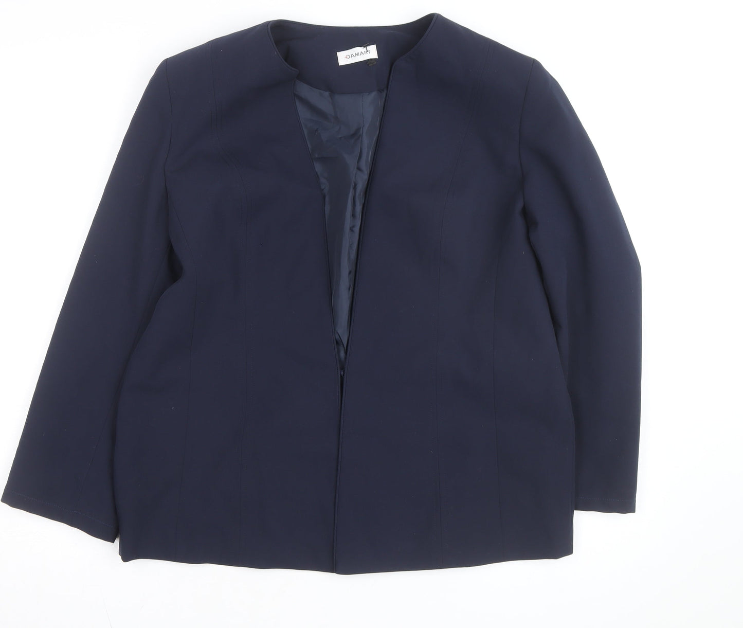 Damart Women Navy Blue Open Front Lined Suit Jacket Size 14 Classic Fit