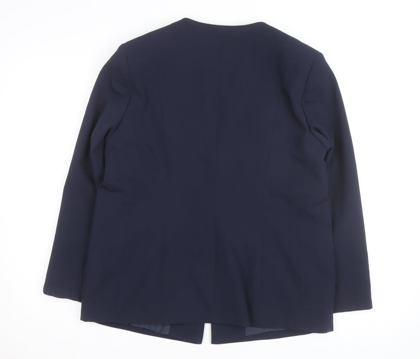 Damart Women Navy Blue Open Front Lined Suit Jacket Size 14 Classic Fit