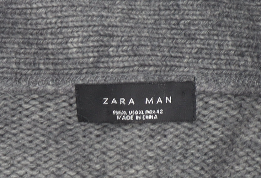 Zara Man Grey Wool Blend Collared Knit Cardigan XL Men's