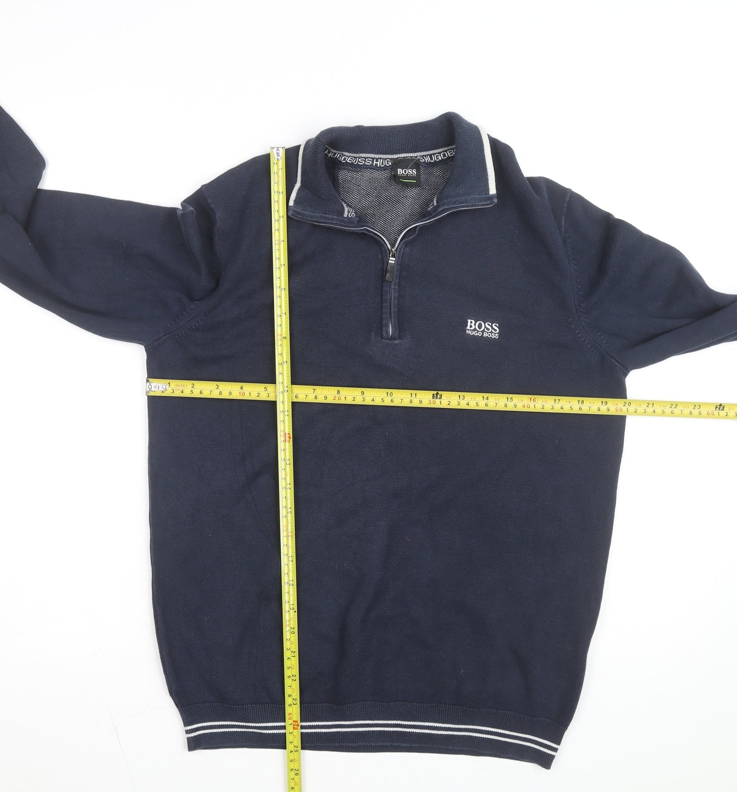 Hugo Boss Men's Blue Cotton 1/2 Zip Collared Jumper Size M