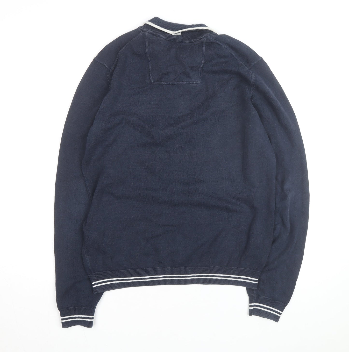 Hugo Boss Men's Blue Cotton 1/2 Zip Collared Jumper Size M