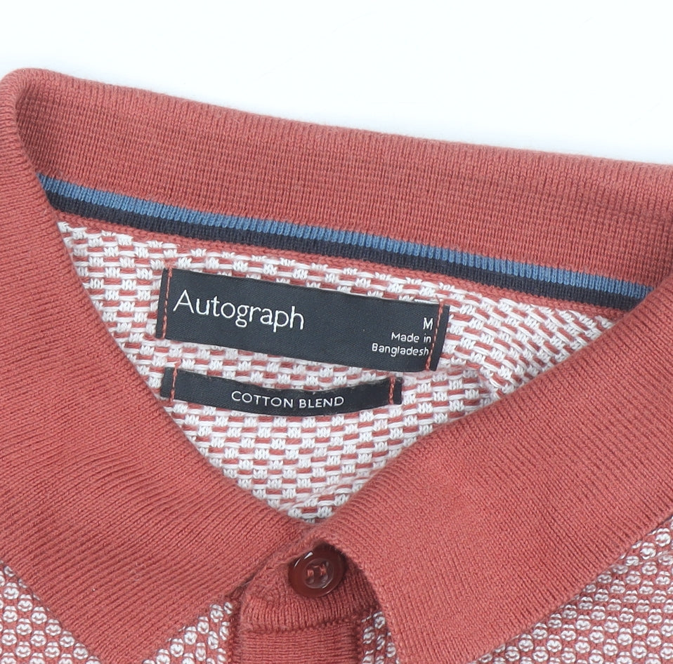 Marks and Spencer Autograph Men's Red Cotton Blend Polo Shirt M