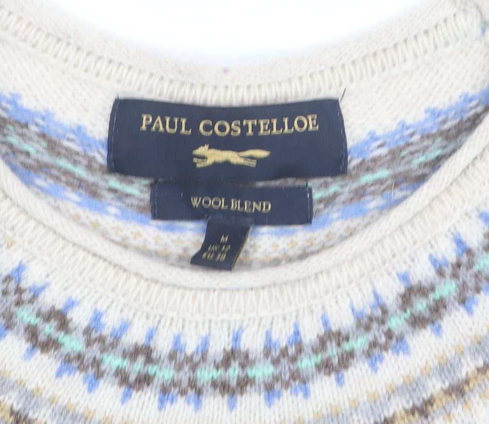 Paul Costelloe Women Beige Wool Blend Fair Isle Jumper Size M