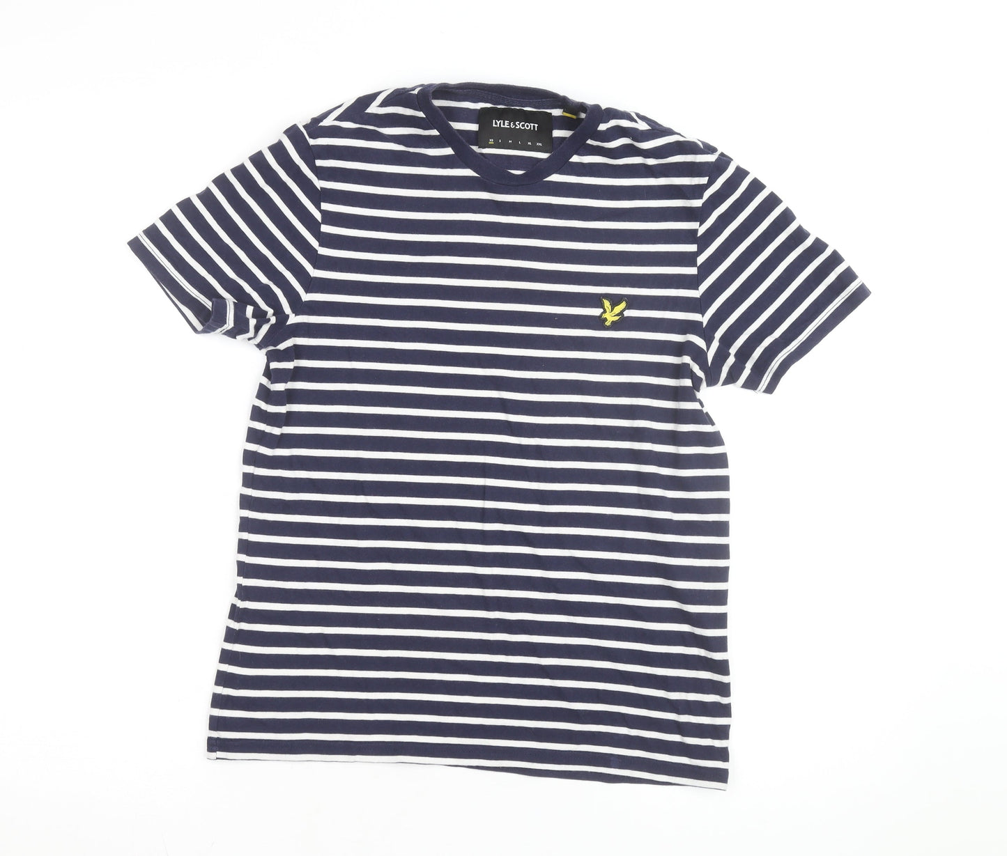 Lyle & Scott Men's Navy White Striped Cotton Crew Neck T-Shirt Size L