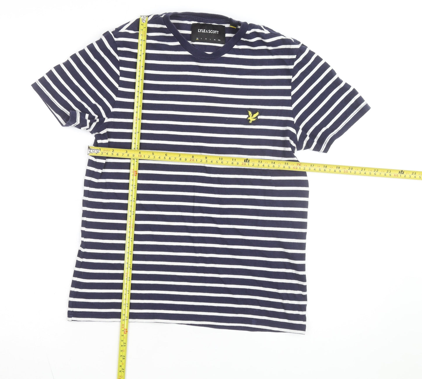 Lyle & Scott Men's Navy White Striped Cotton Crew Neck T-Shirt Size L