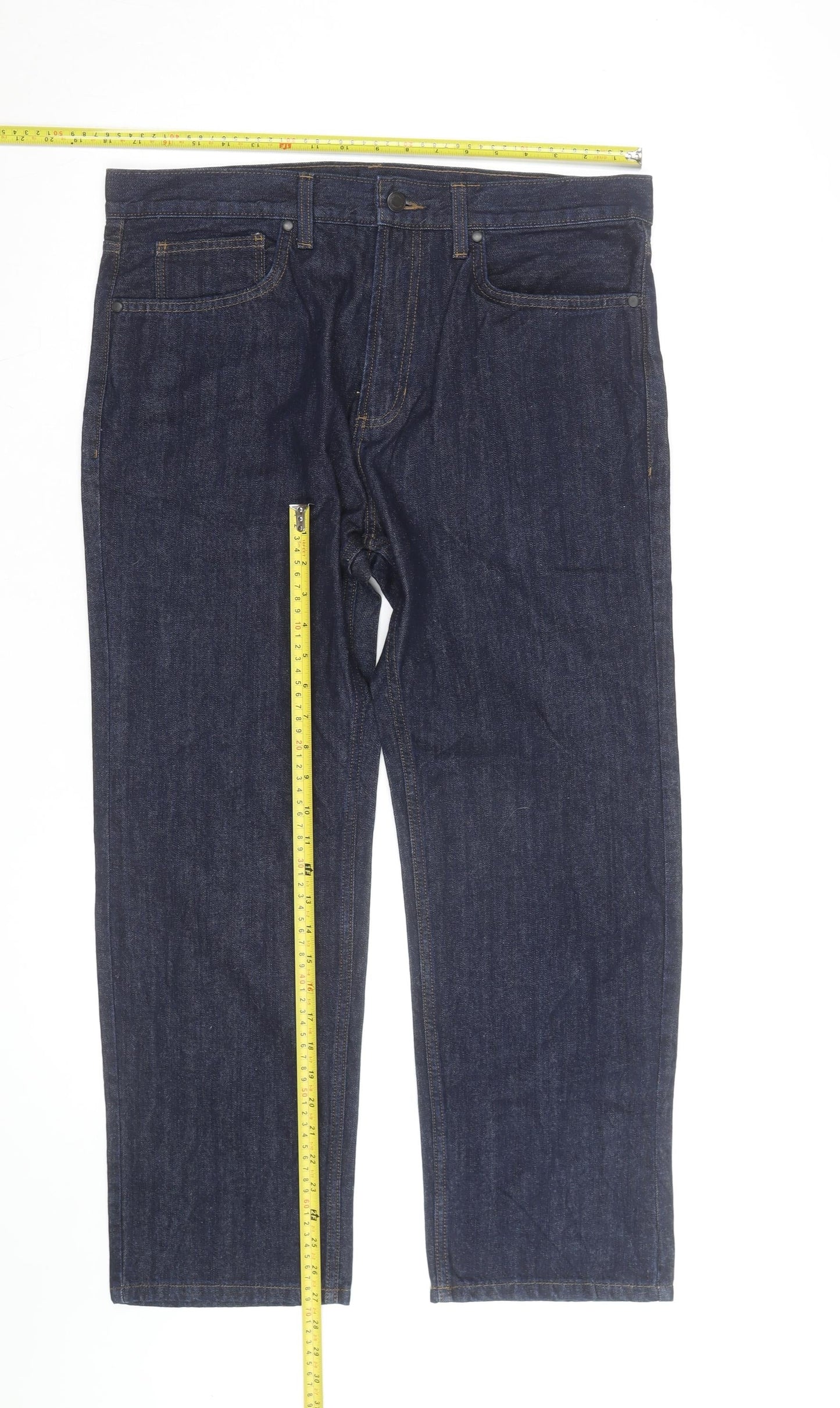 Marks and Spencer Men's Blue Regular Fit Straight Jeans 36W 29L
